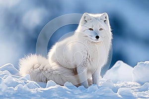 White Polar Fox in Habitat, Winter Landscape