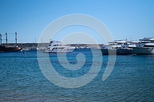 Beautiful white private motor yacht for a boat trip on the Red Sea, Egypt