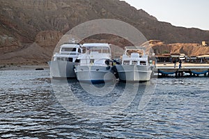 Beautiful white private motor yacht for a boat trip on the Red Sea, Egypt