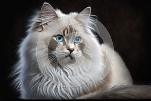 Beautiful white ragdoll cat with blue eyes