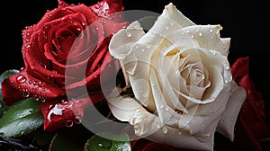 Beautiful White and Red Roses. Mother\'s day concept with a space for a text. Valentine day concept with a copy space.