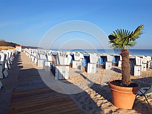 Beautiful white sand beach with beach chair