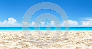 Beautiful white sandy beach with blur sky as holiday summer background
