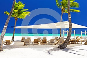 Beautiful white sandy beach of a luxury resort in Cap Cana, Dominican Republic photo