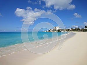 Beautiful white sandy beach, Mullet Bay, the Caribbean.