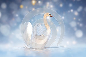 Beautiful white swan swimming in the river