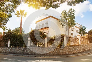 Beautiful white typical mediterranean spanish house with high st