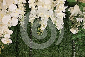 Beautiful white wedding backdrop with white flower