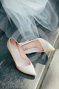 Beautiful white wedding shoes for brides