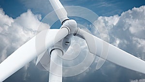 Beautiful white windmill on blue sky background