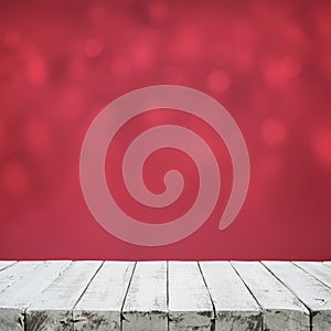 Beautiful white wooden texture table on red bokeh