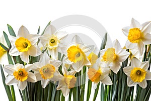 beautiful white and yellow daffodil flowers with copyspace for a floral border or background