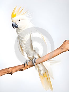 beautiful white - yellow - white parrot on a branch, Ai Generated