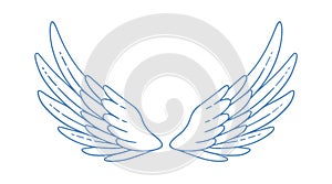 Beautiful wide open angel or bird wings vector monochrome illustration. Gorgeous feather attribute of holy or saint