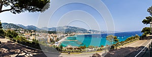 Beautiful wide panoramic view to beaches in Menton, France