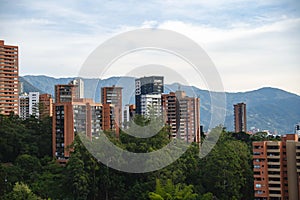 beautiful wide shot of landscape urban residential buildings in el poblado, medellin colombia photo