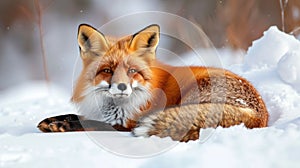 Beautiful Wild Red Fox Close Up in A Snowy Scenery