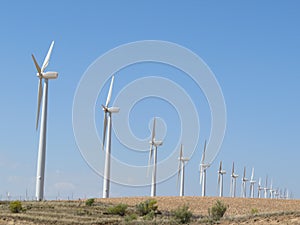 Beautiful wind turbines ready to convert the air the energy photo