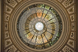 A beautiful window in the ceiling of the Chicago library