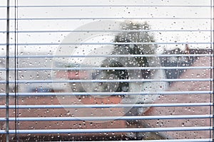 Beautiful window glass with drops background