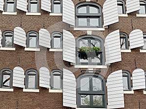 Cityscape street views in Amsterdam, beautiful window in Holland, Netherland photo