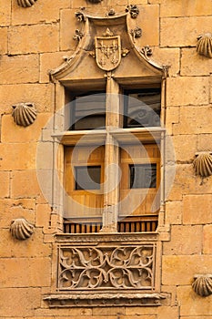 Beautiful window of The House of Shells in Salamanca
