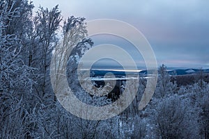 Tanana river valley in Alaska and snow trees photo