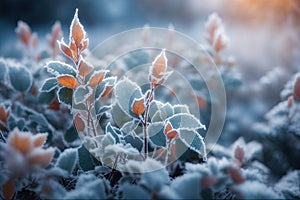 Beautiful winter background with a plants covered by ice. ai generative