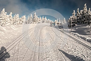 Beautiful winter day bellow Praded hill in Jeseniky mountains in Czech republic