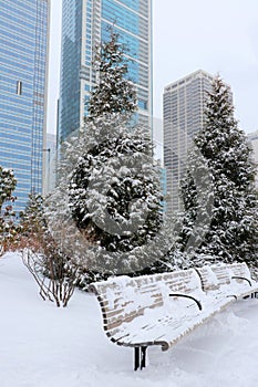 Christmas in Chicago. Modern architecture and cityscape background.