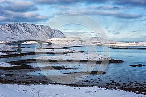 Beautiful winter daytime landscape in Lofoten Islands, Norway