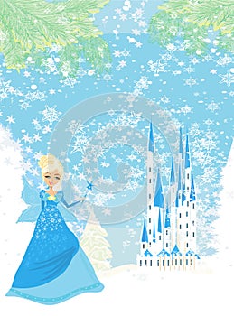 A beautiful winter fairy and a magical dreamy castle