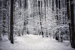 Beautiful winter forest littered with snow.