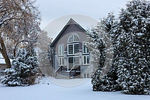Beautiful winter house. Snow, forest, Christmas weather