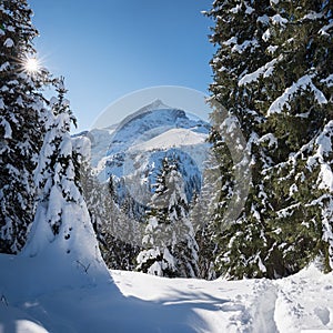 Beautiful winter landscape Alpspitze mountain, hiking area Garmisch photo