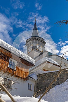 Beautiful winter landscape around village arosa switzerland