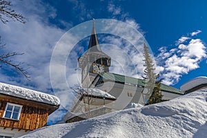 Beautiful winter landscape around village arosa switzerland