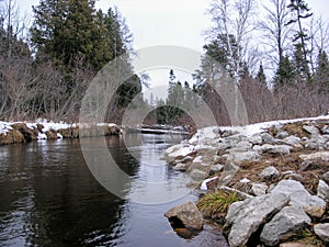 Beautiful winter landscape of the Au Sable river in Grayling