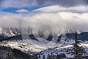 winter landscape with Carpati Piatra Craiului mountain photo