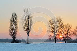 Beautiful winter landscape with frozen river