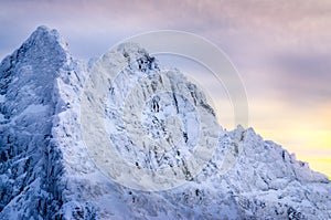 Beautiful winter landscape with lonely climber and snowed mountains, Slovakia