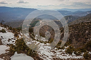 Beautiful winter landscape in mountains of Zagorohoria, Greece