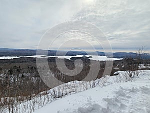 Beautiful winter landscape of Old forge, Fulton chain of lakes, Adirondacks