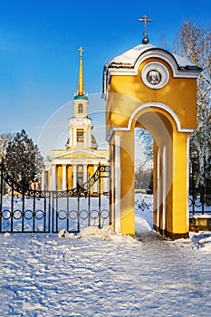 Beautiful Winter landscape of Peter and Paul Cathedral in the golden rays of the rising sun I