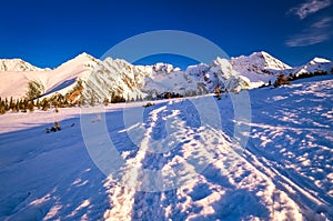 Beautiful winter landscape in the Polish mountains.