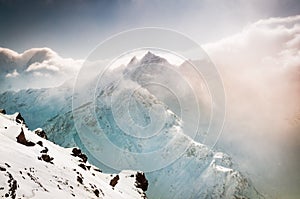 Beautiful winter landscape with snow-covered mountains