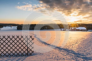 Beautiful winter landscape at sunset