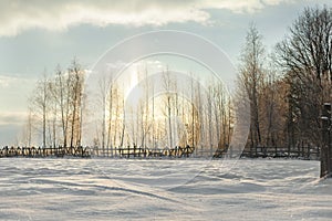 Beautiful winter landscape at sunset