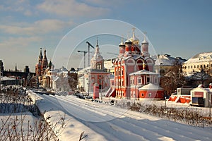 Beautiful winter landscape with a view of the old part of the city