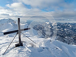 Beautiful winter lanscape skitouring in the alps